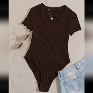 Shein bodysuit -T-shirt ribknit stretch  Size L (8/10)